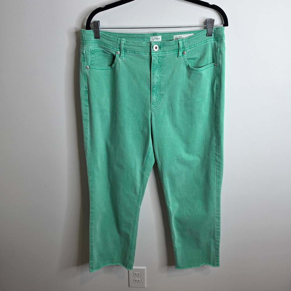 J. Jill Denim High Rise Straight Leg Crop Jeans Women 14 Green
